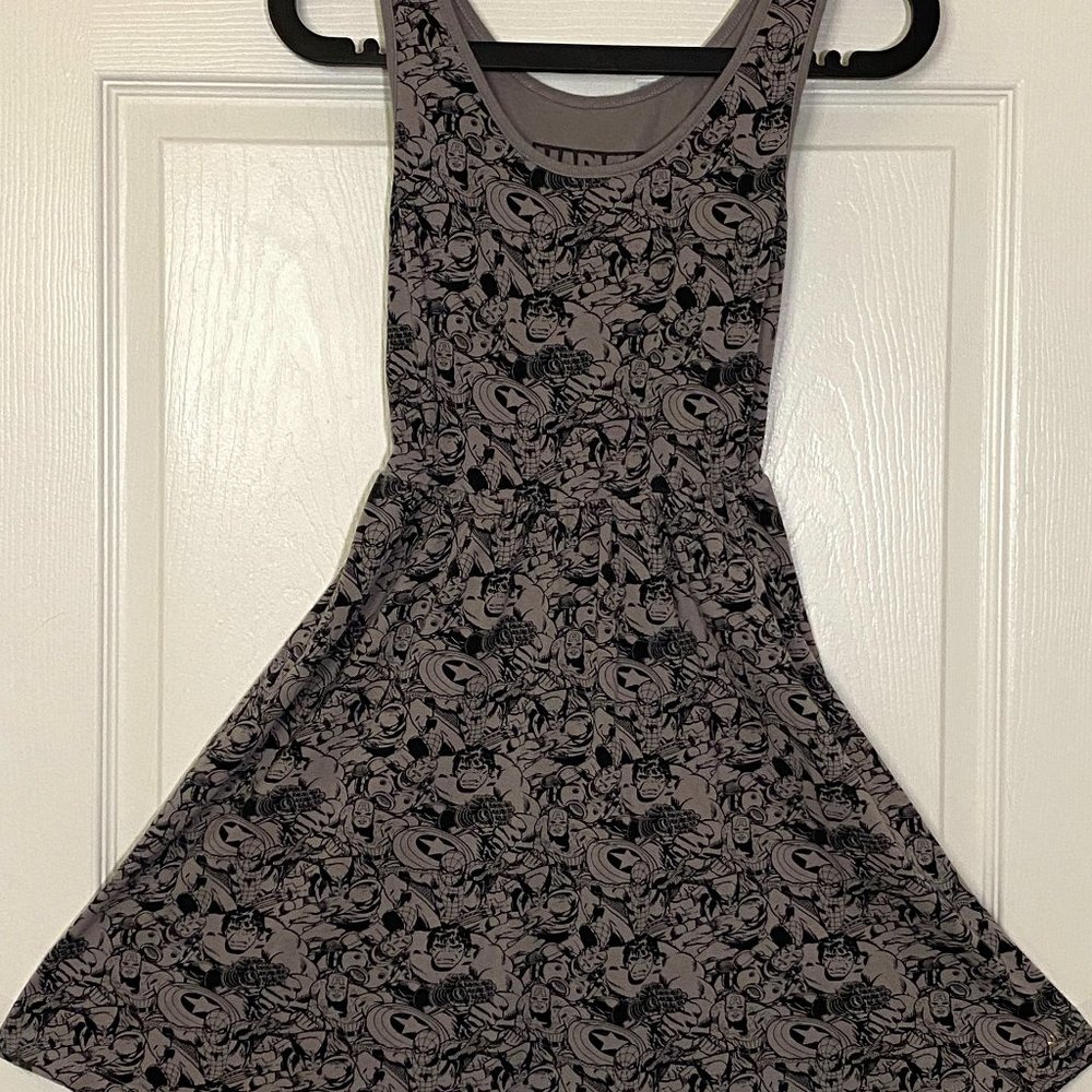 SOLD - Marvel Her Universe Grey Heroes Fit & Flare Mini Dress, Size S